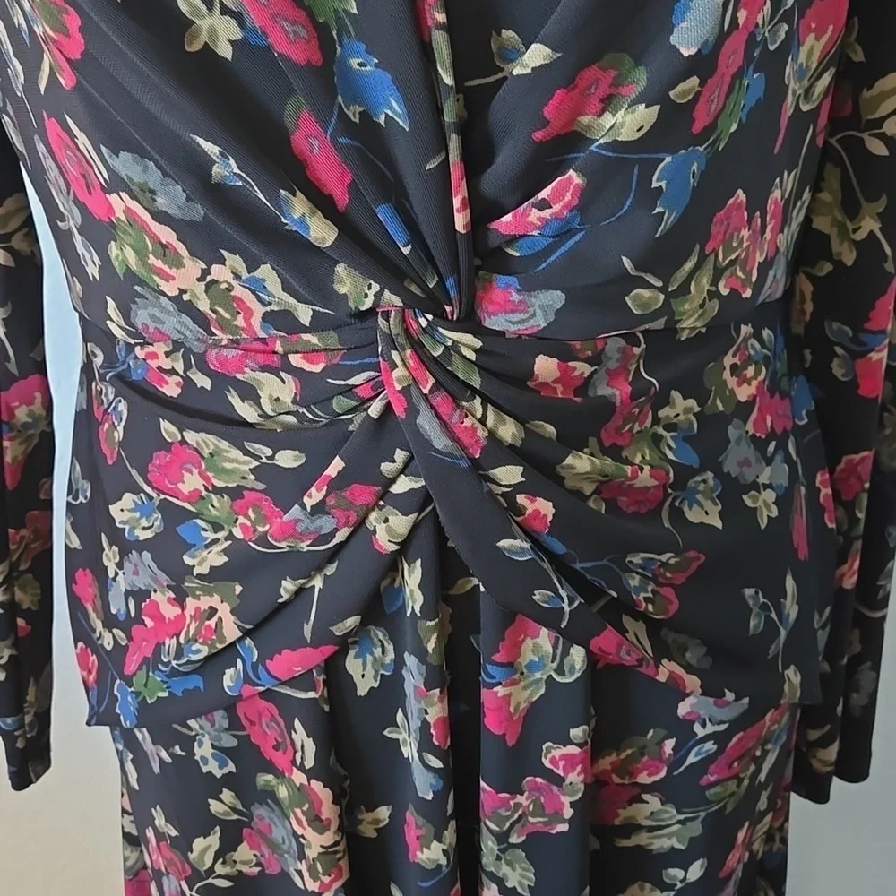 RALPH LAUREN BLACK LABEL Floral Surplice Midi Jersey Dress Sz 12 Vneck - Picture 4 of 14
